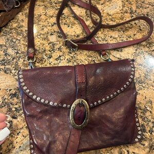 Campomaggi Rich Burgundy  Leather Crossbody with Gold Details